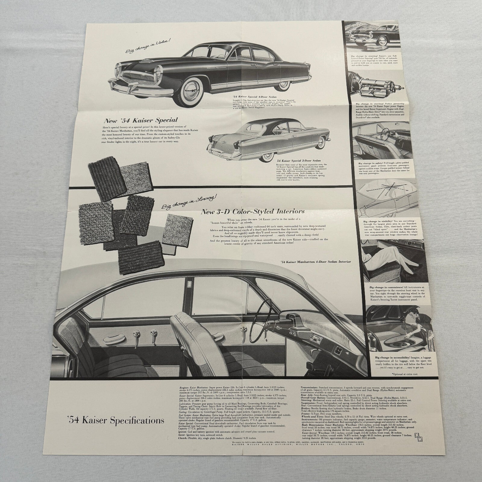 1954 Kaiser Car Sales Brochure Catalog Vintage Kaiser Darrin Manhattan Special