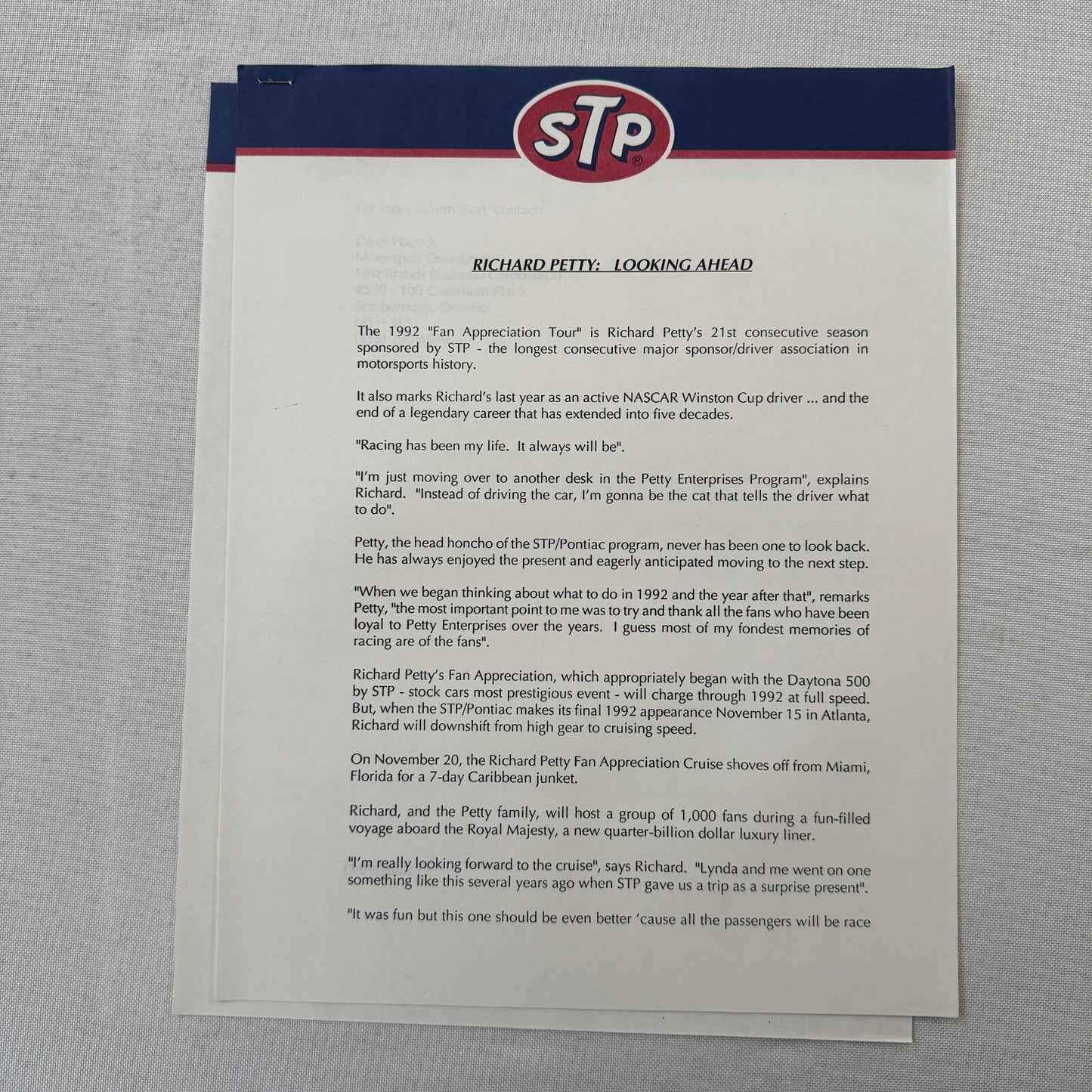 1992 STP Racing Press Kit Brochure Photos Bryan Herta Richard Petty Vintage