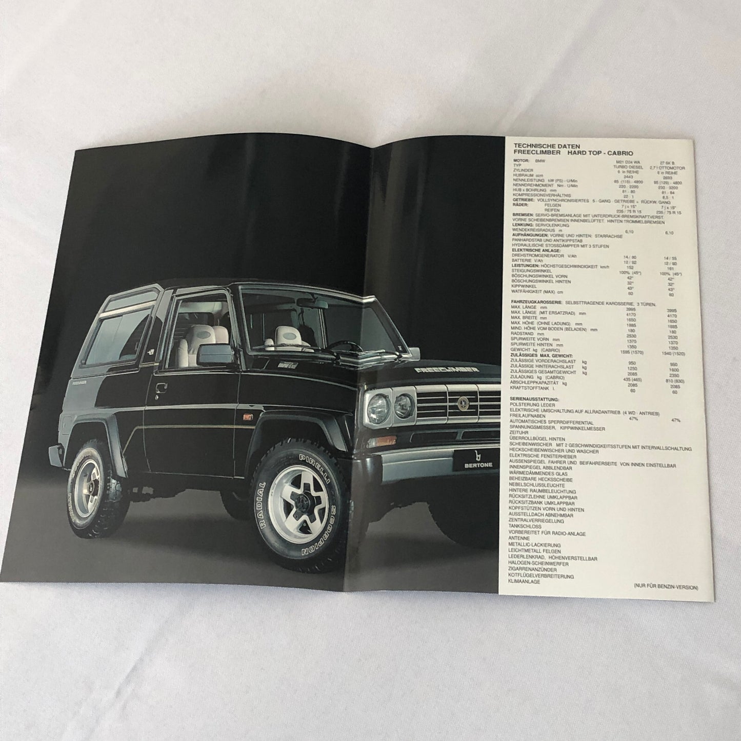 1991 Bertone Freeclimber SUV Sales Brochure BMW Engine Bertone Free Climber