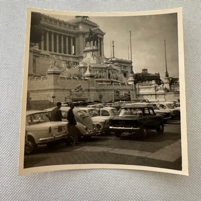 Vintage Snapshot Photo Photograph Cars Automobiles Fiat Volkswagen VW Monument