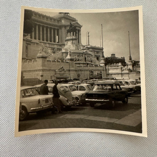 Vintage Snapshot Photo Photograph Cars Automobiles Fiat Volkswagen VW Monument