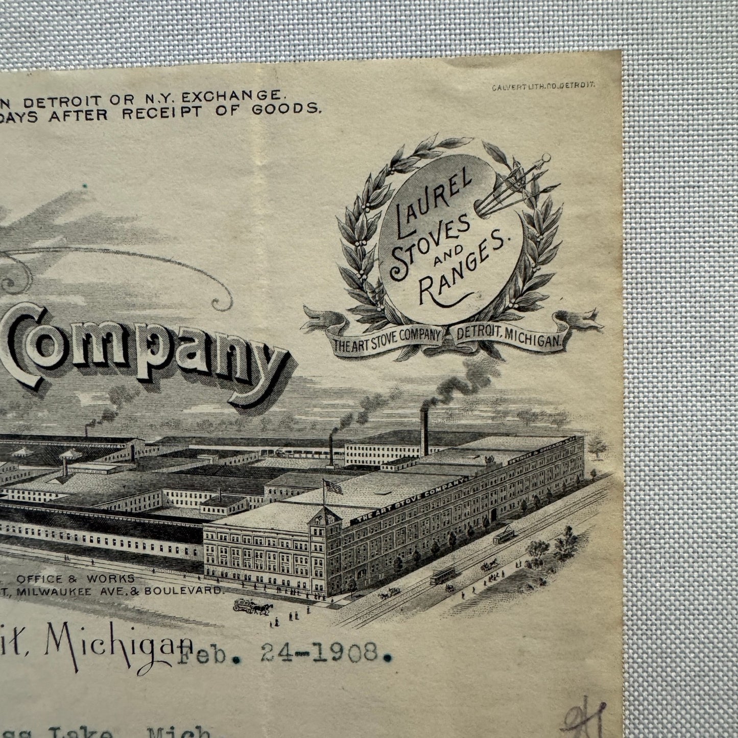 Art Stove Company Laurel Letterhead Invoice Document 1908 Detroit Michigan