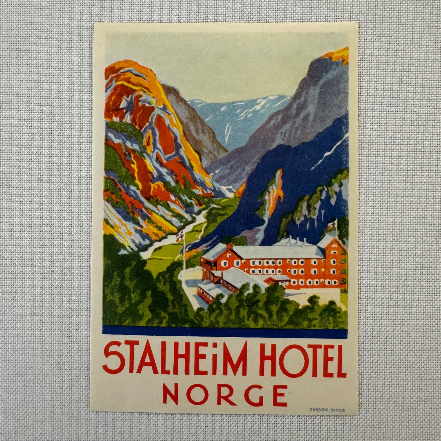 Vintage Hotel Travel Luggage Label Stalheim Hotel Norway Norwegian
