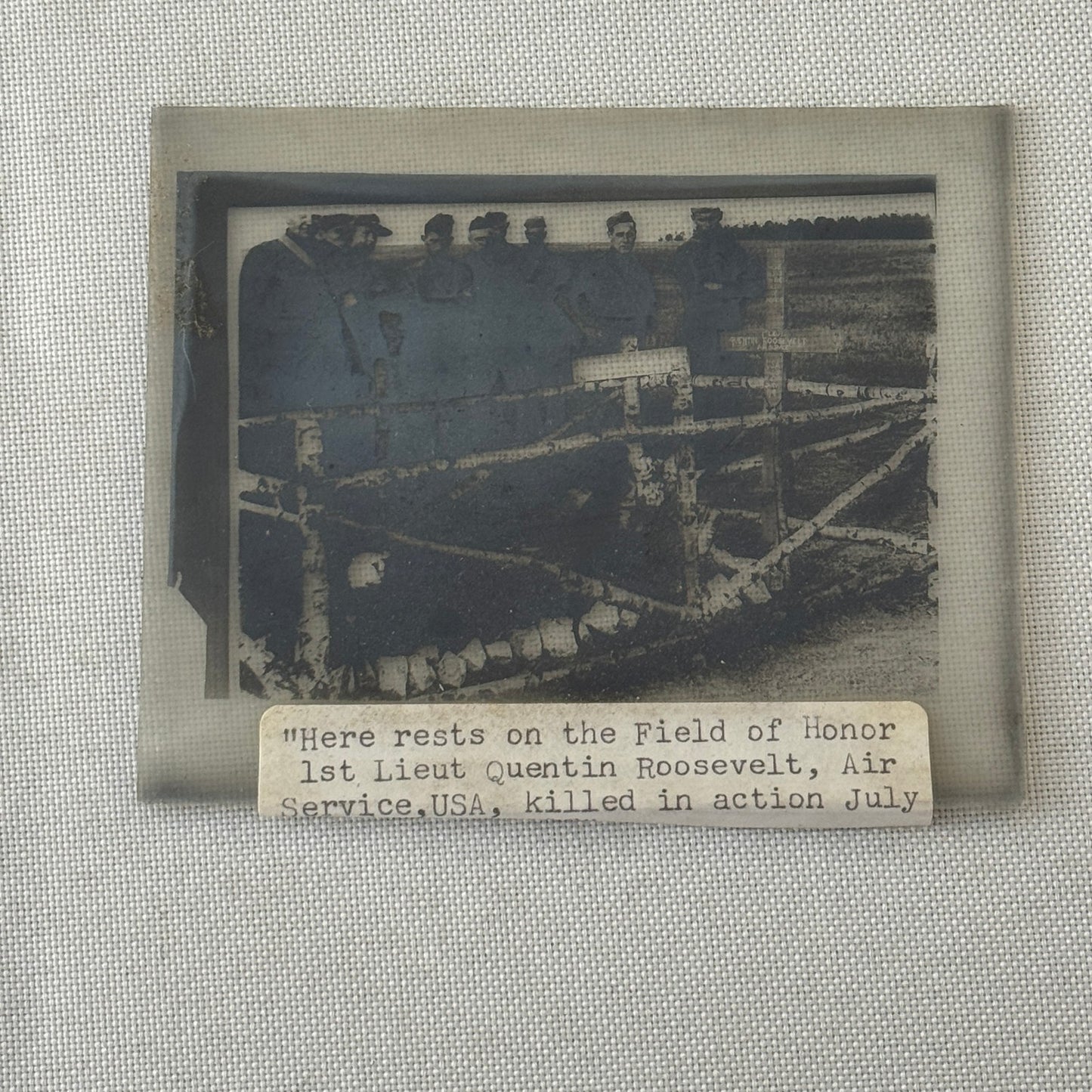Quentin Roosevelt Antique Glass Plate Lantern Slide 1918 Grave Cemetery