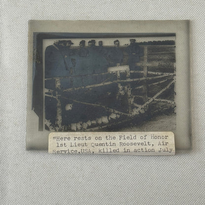 Quentin Roosevelt Antique Glass Plate Lantern Slide 1918 Grave Cemetery
