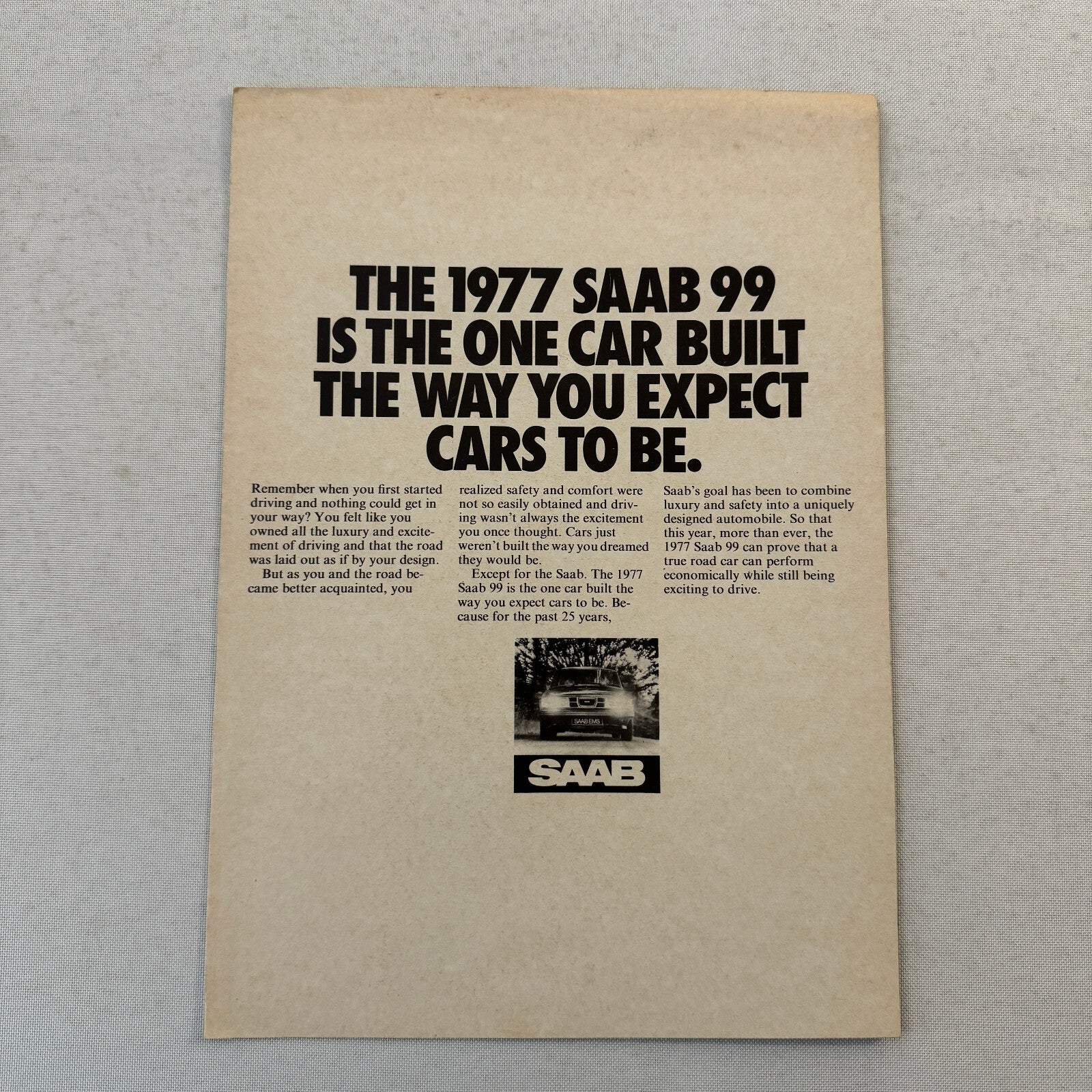 1977 Saab EMS Poster Sales Brochure Catalog Saab 99 GLE 99