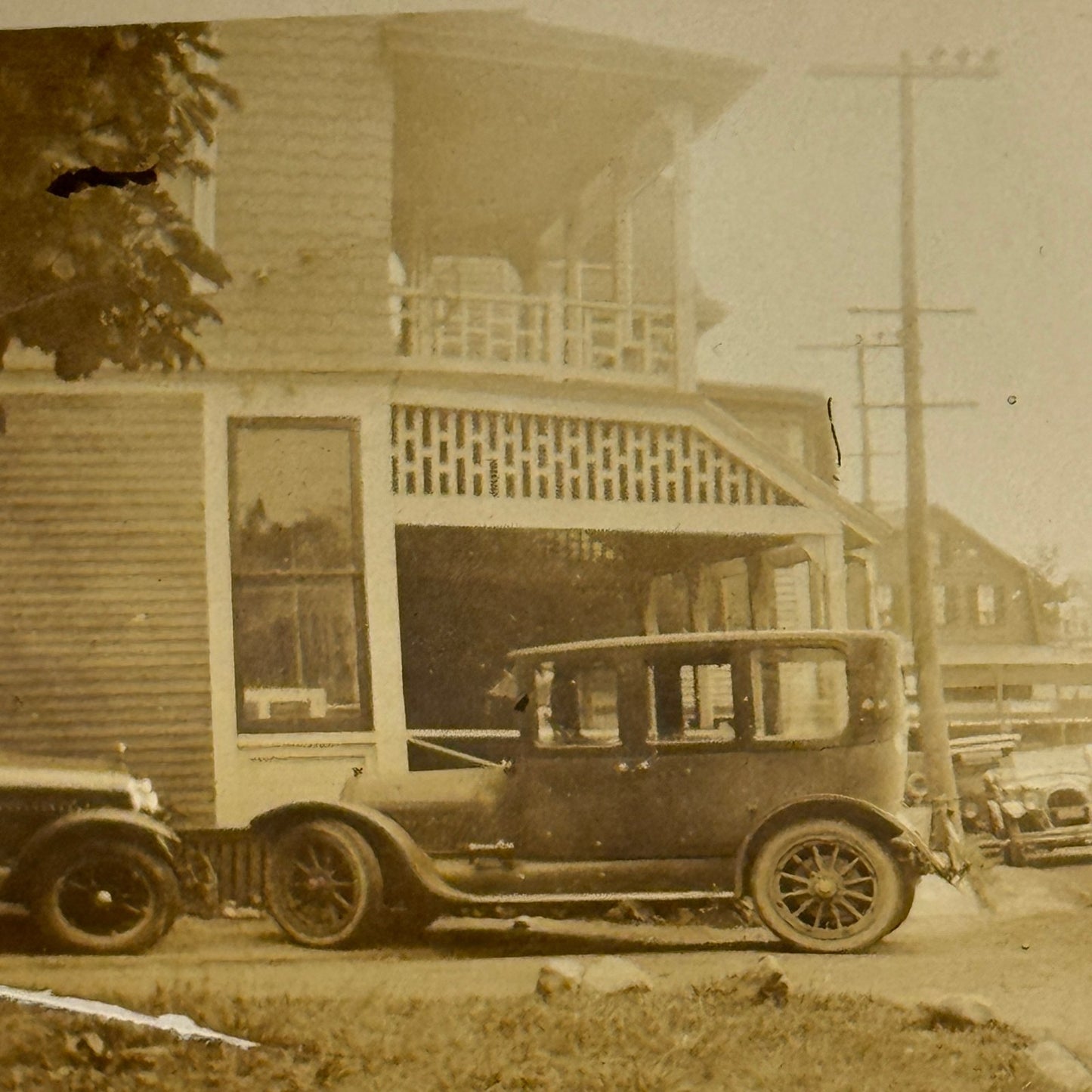 Vintage Car Photo Street Scene Automobile Building Snapshot Image