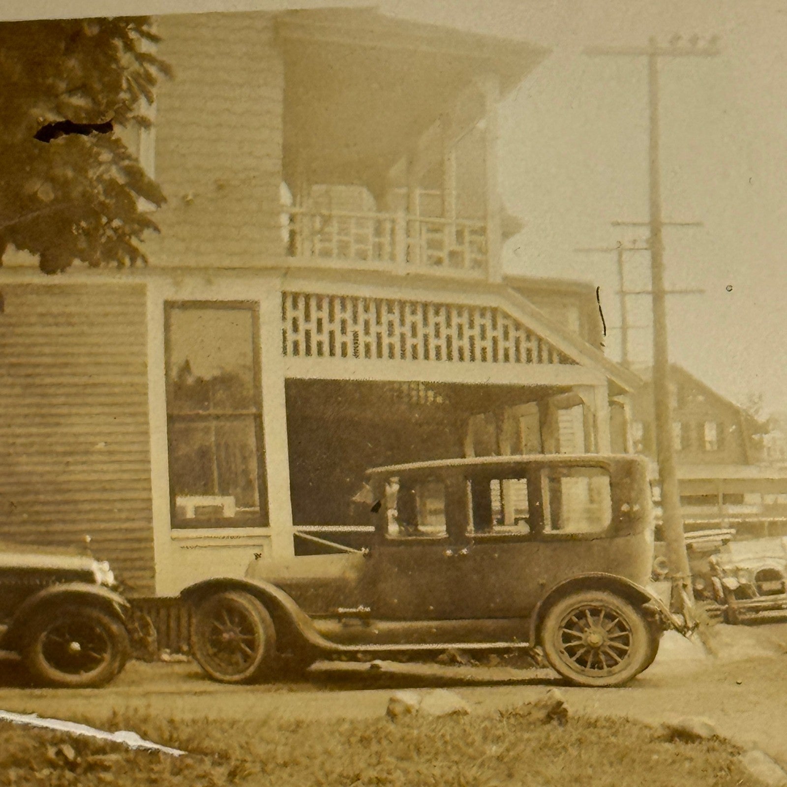 Vintage Car Photo Street Scene Automobile Building Snapshot Image