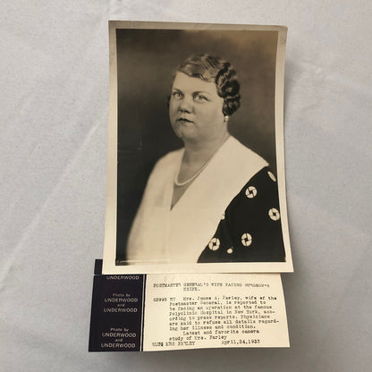 Press Photo Photograph Society Woman Wife of Postmaster General 1933