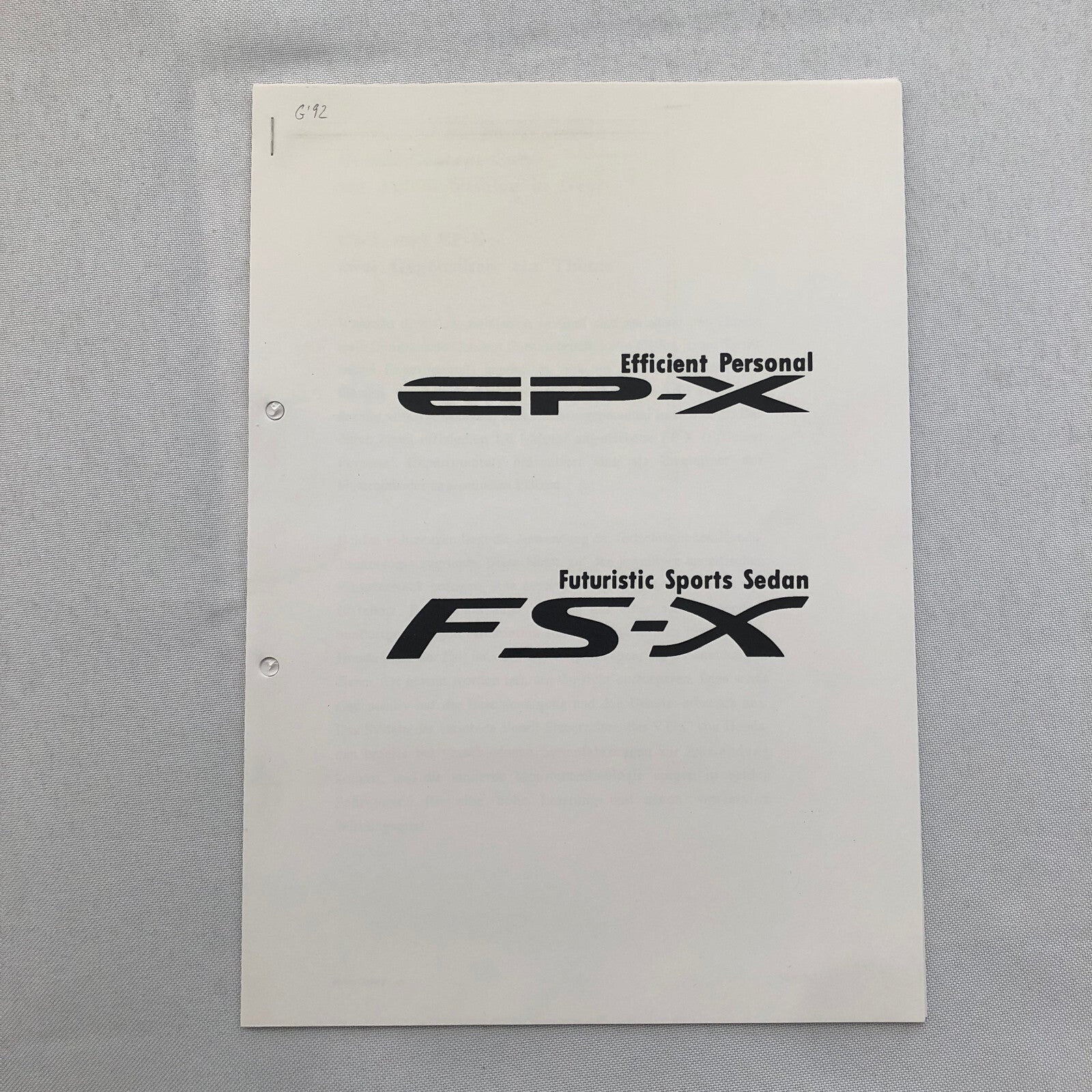 Honda EP-X and FS-X Concept Car Prototype Press Kit GERMAN Text 1992 Photos