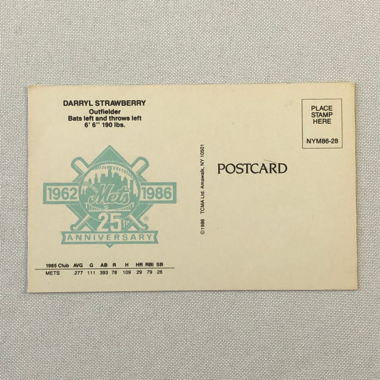 1986 Darryl Strawberry NY Mets New York Mets TCMA Postcard Post Card 