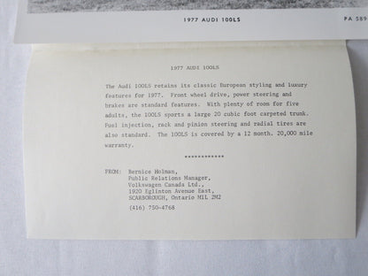 1977 Audi 100LS Car Factory Press Photo Photograph 100 LS