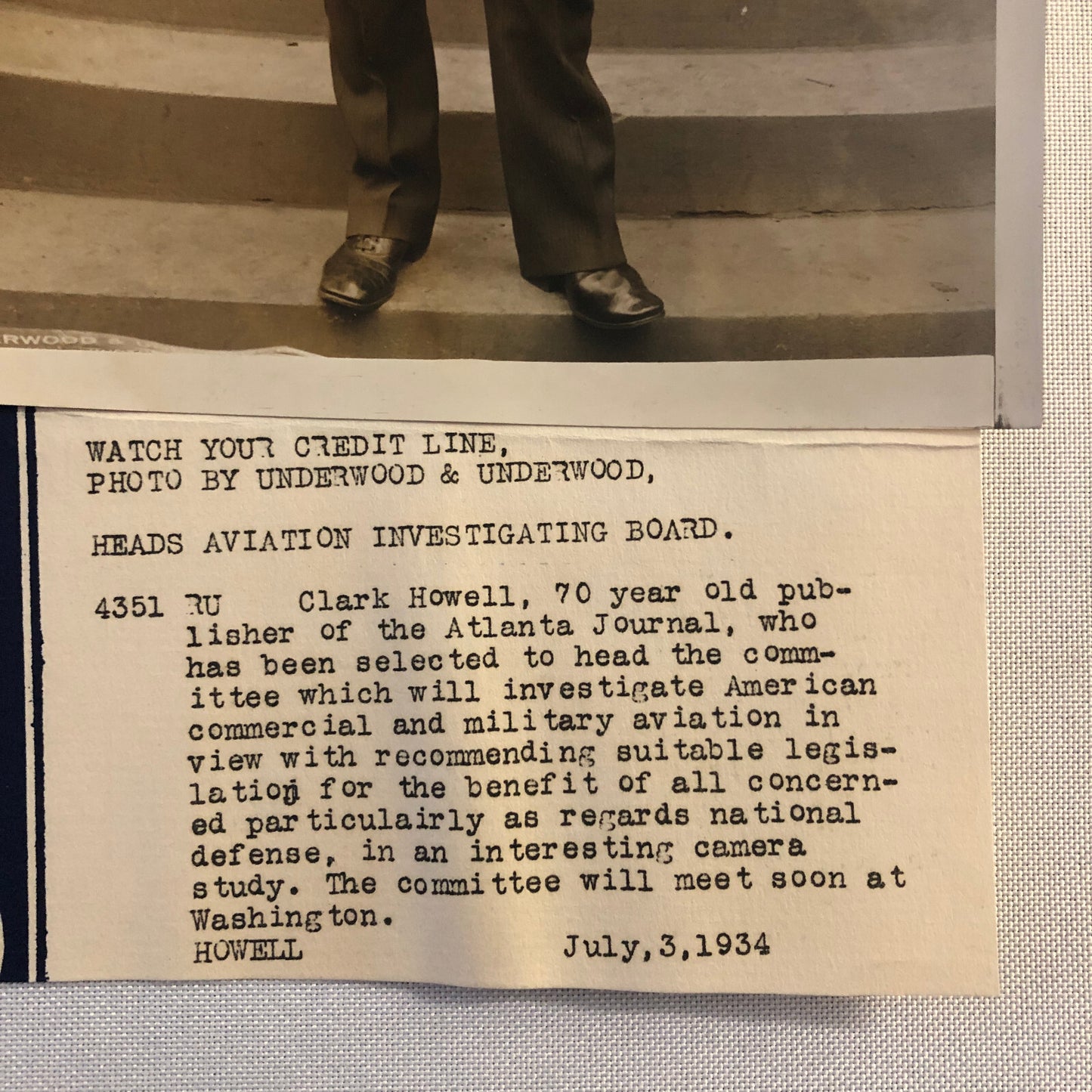 Press Photo Photograph Atlanta Journal Publisher Aviation Legislation Underwood