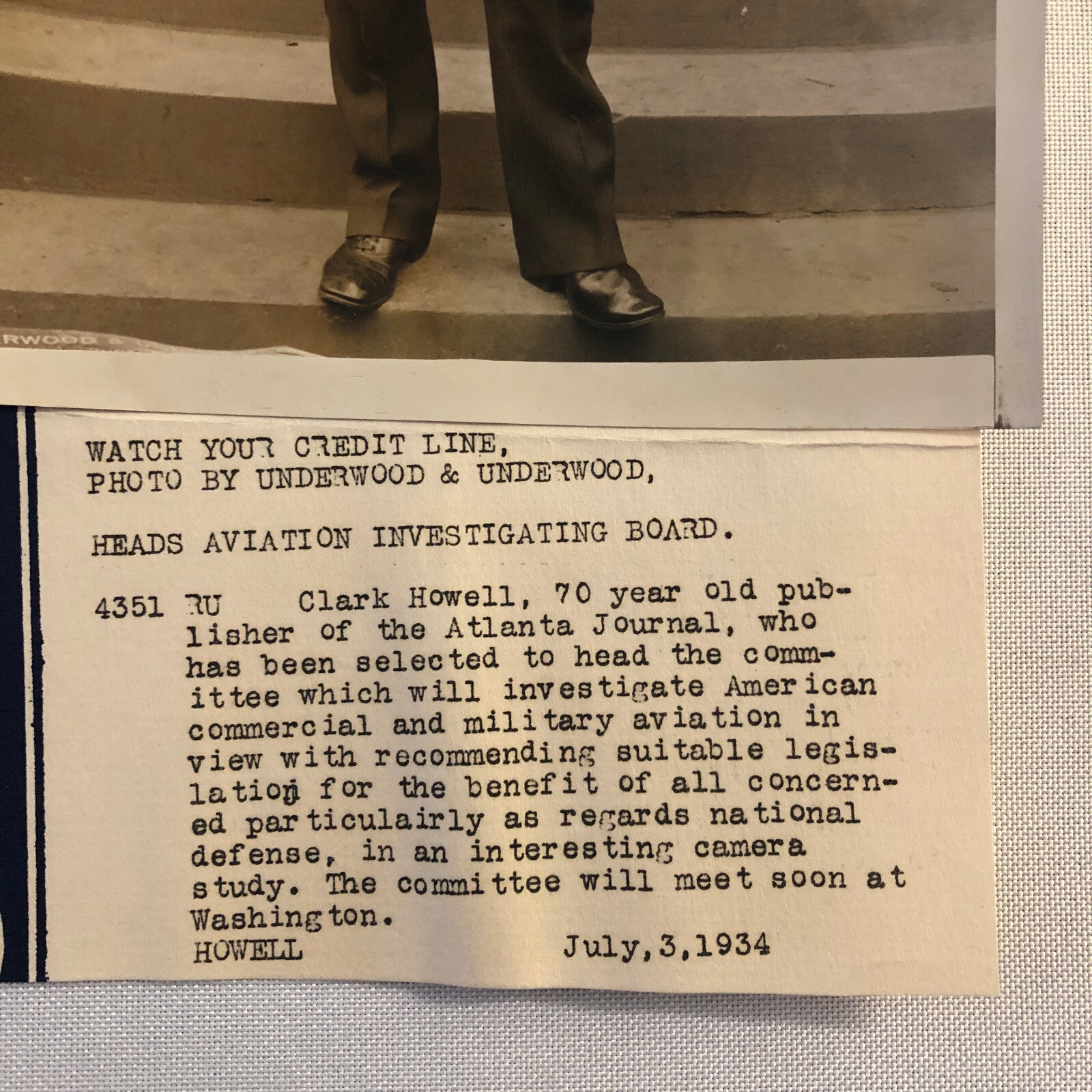 Press Photo Photograph Atlanta Journal Publisher Aviation Legislation Underwood