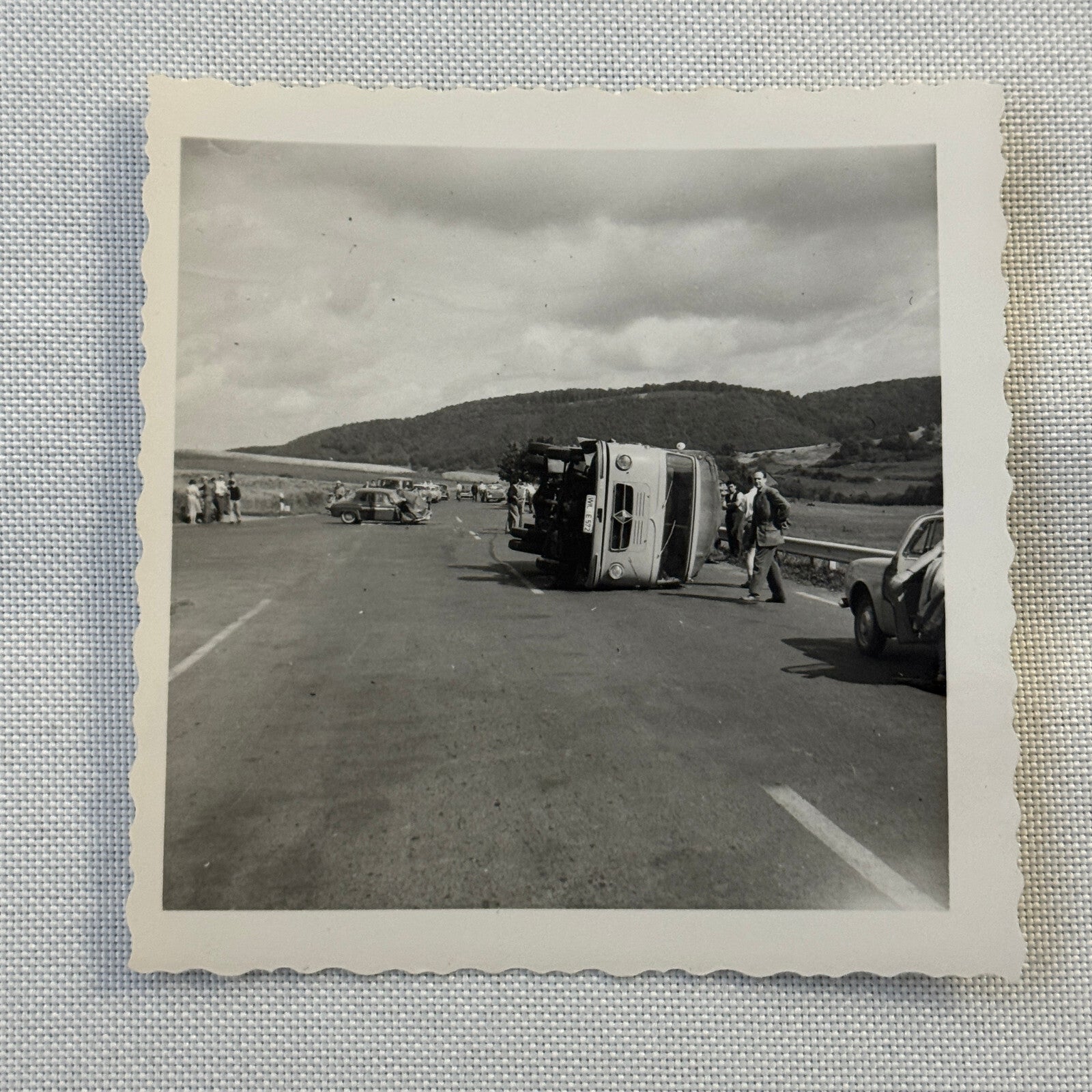 Vintage Truck Bus Accident Wreck Rollover Photo Photograph Borgward