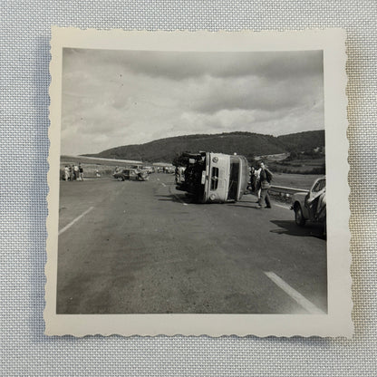 Vintage Truck Bus Accident Wreck Rollover Photo Photograph Borgward