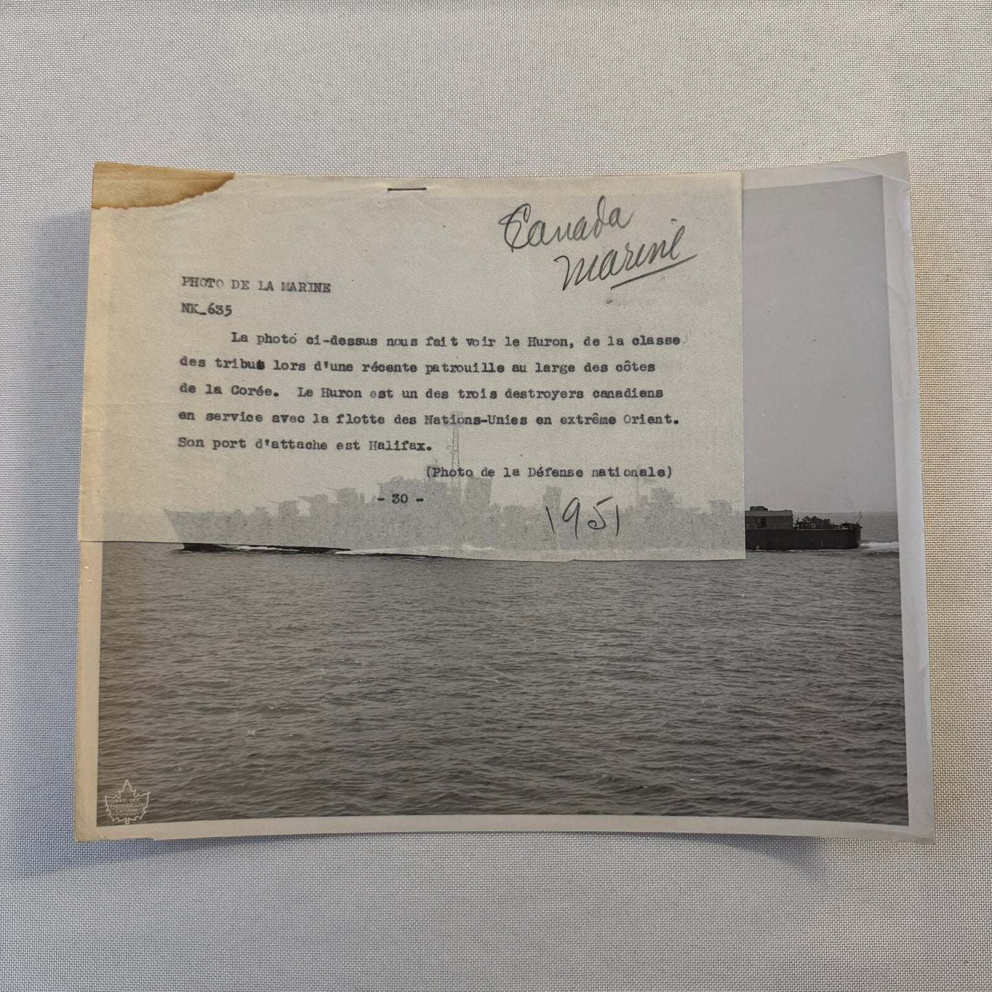 Royal Canadian Navy Huron Destroyer Military Ship Press Photo Photograph 1951