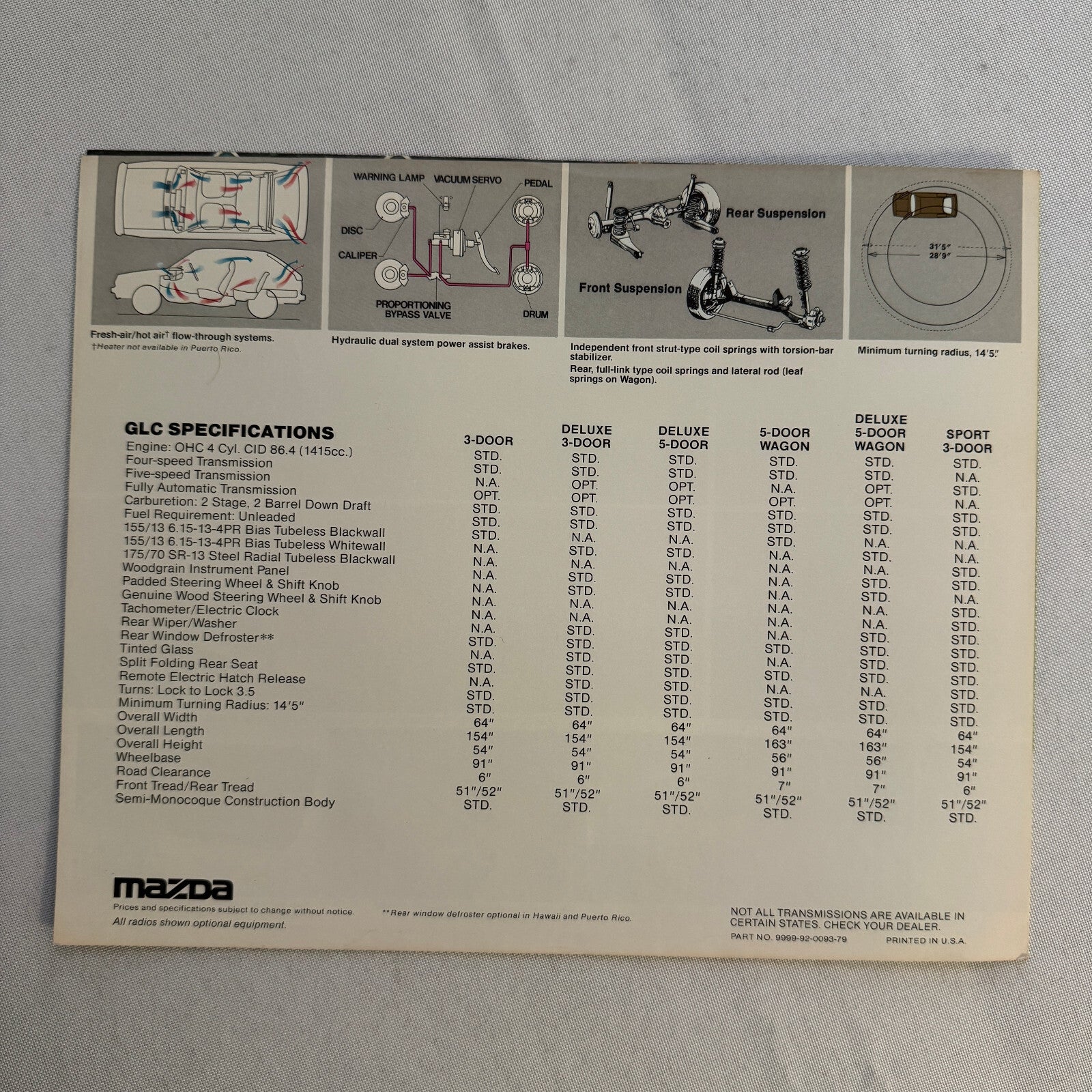 1979 Mazda GLC Car Sales Brochure Catalog Vintage Advertising