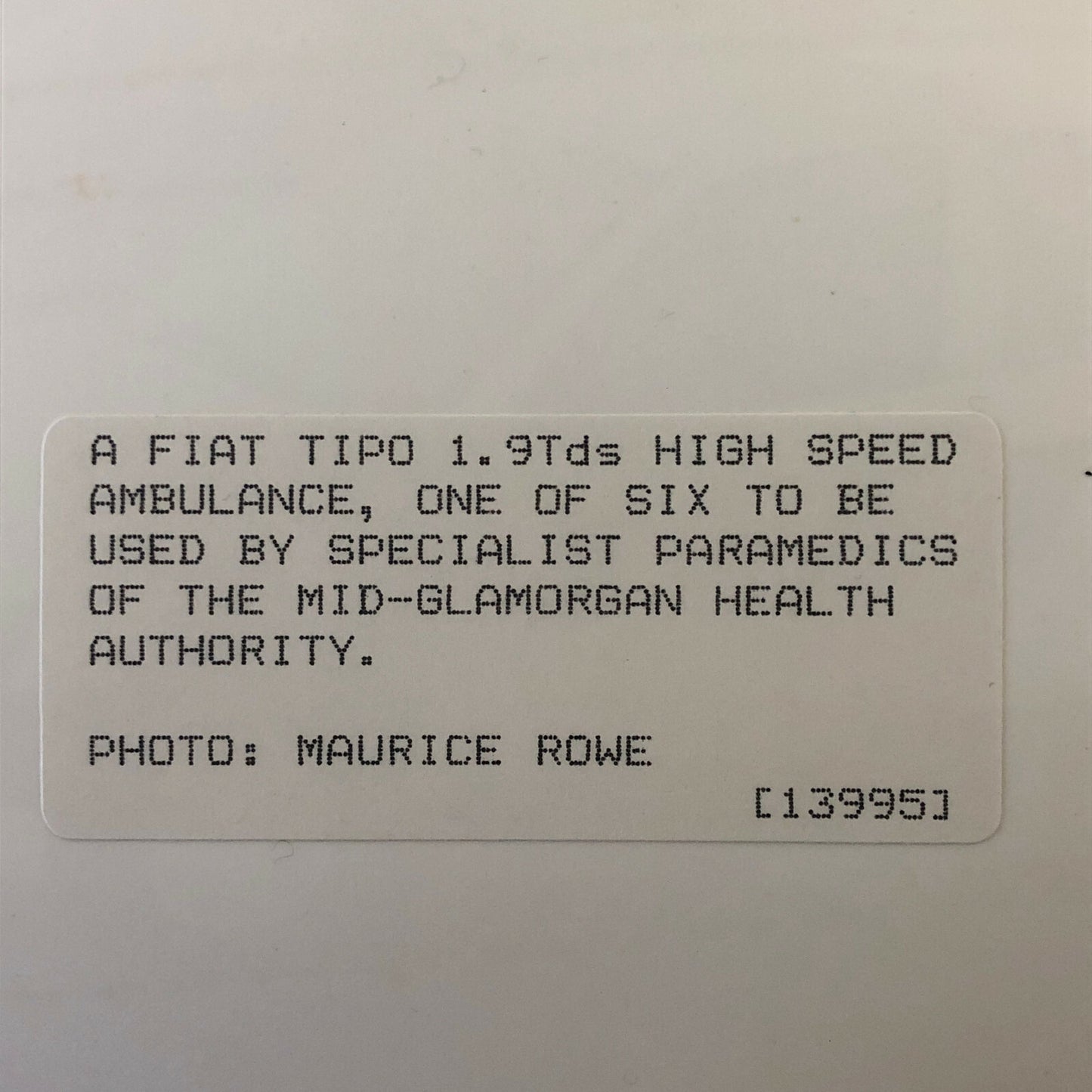 Fiat Tipo High Speed Ambulance Car Press Photo Photograph Print 
