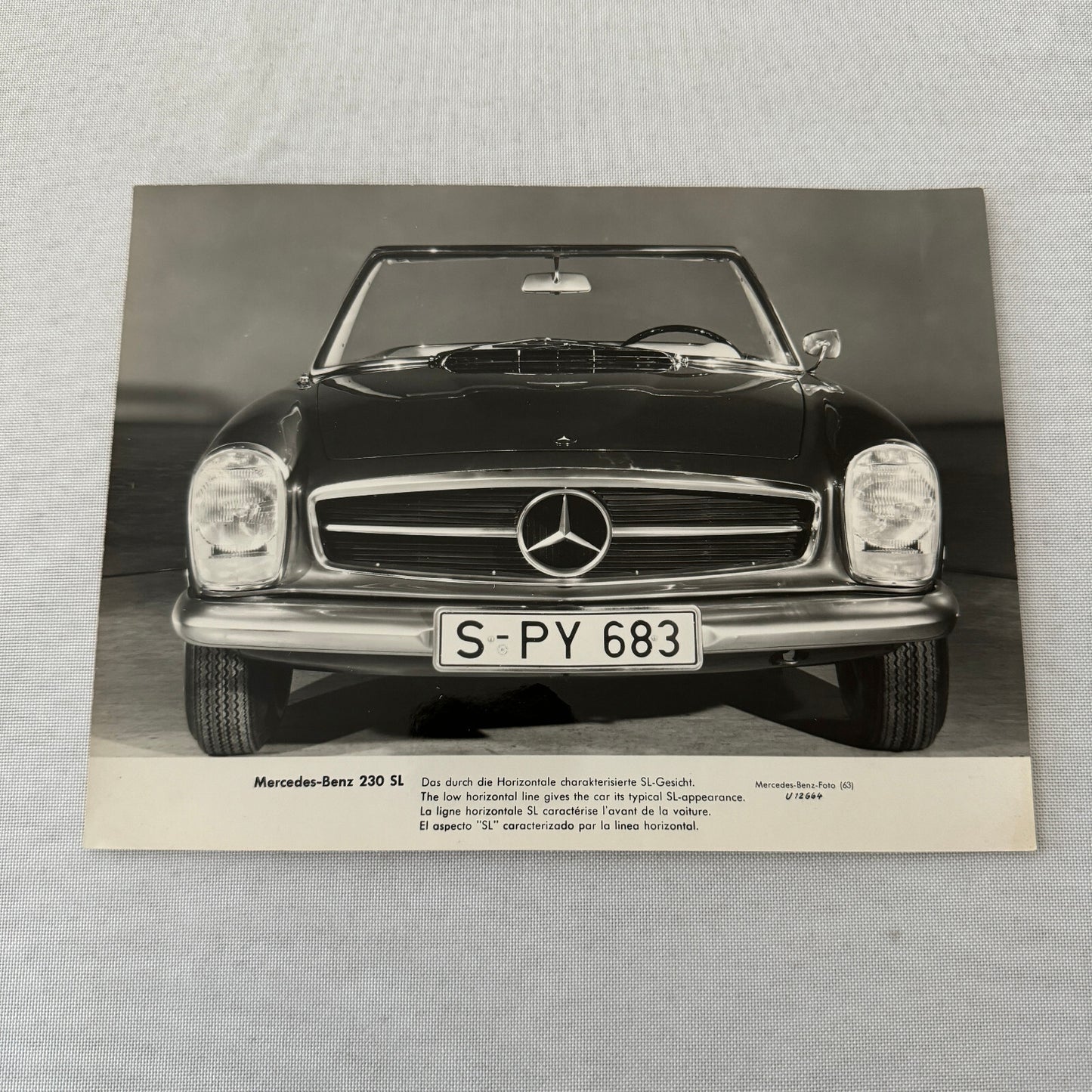 Vintage Mercedes Benz 230 SL Roadster Convertible Factory Press Photo Photograph