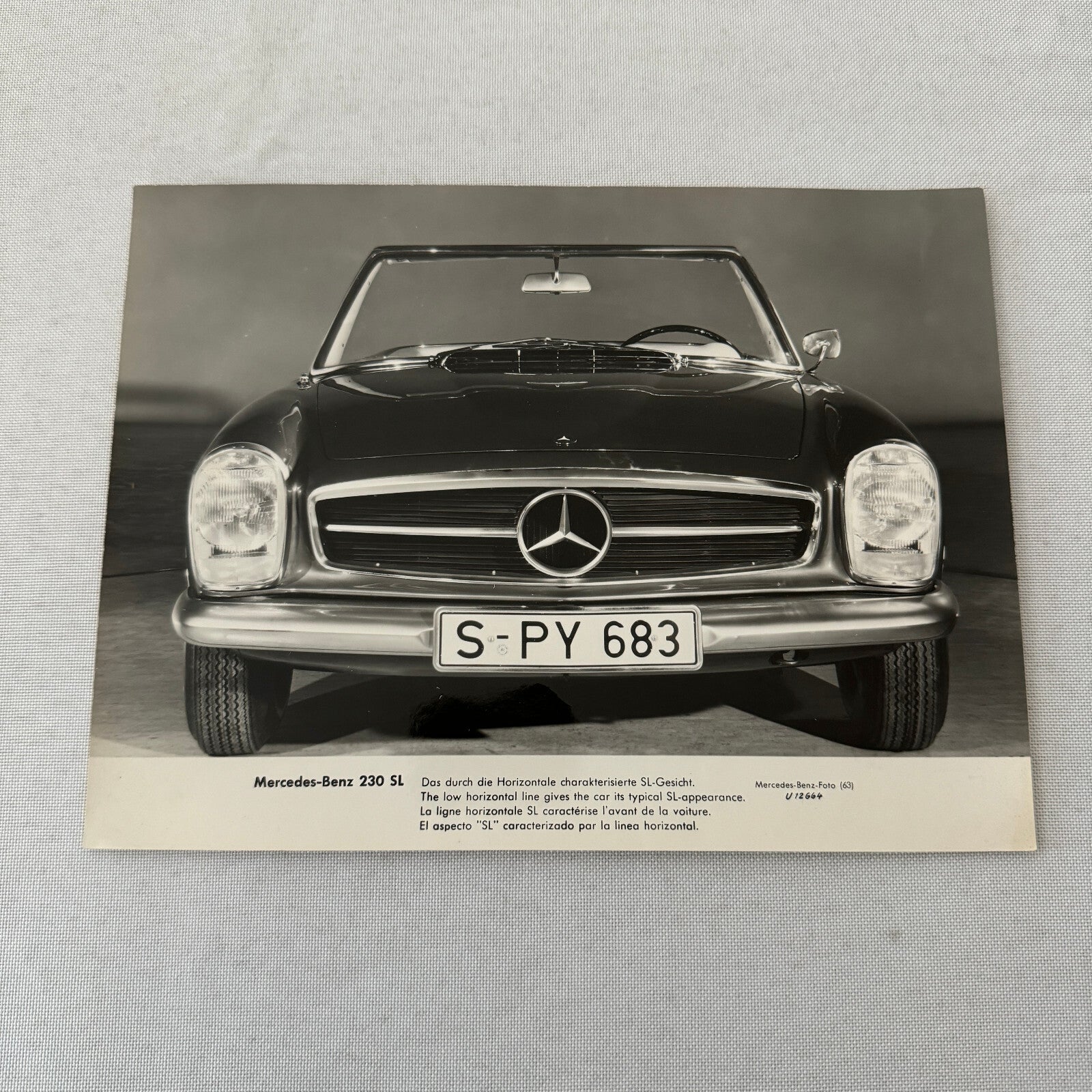Vintage Mercedes Benz 230 SL Roadster Convertible Factory Press Photo Photograph