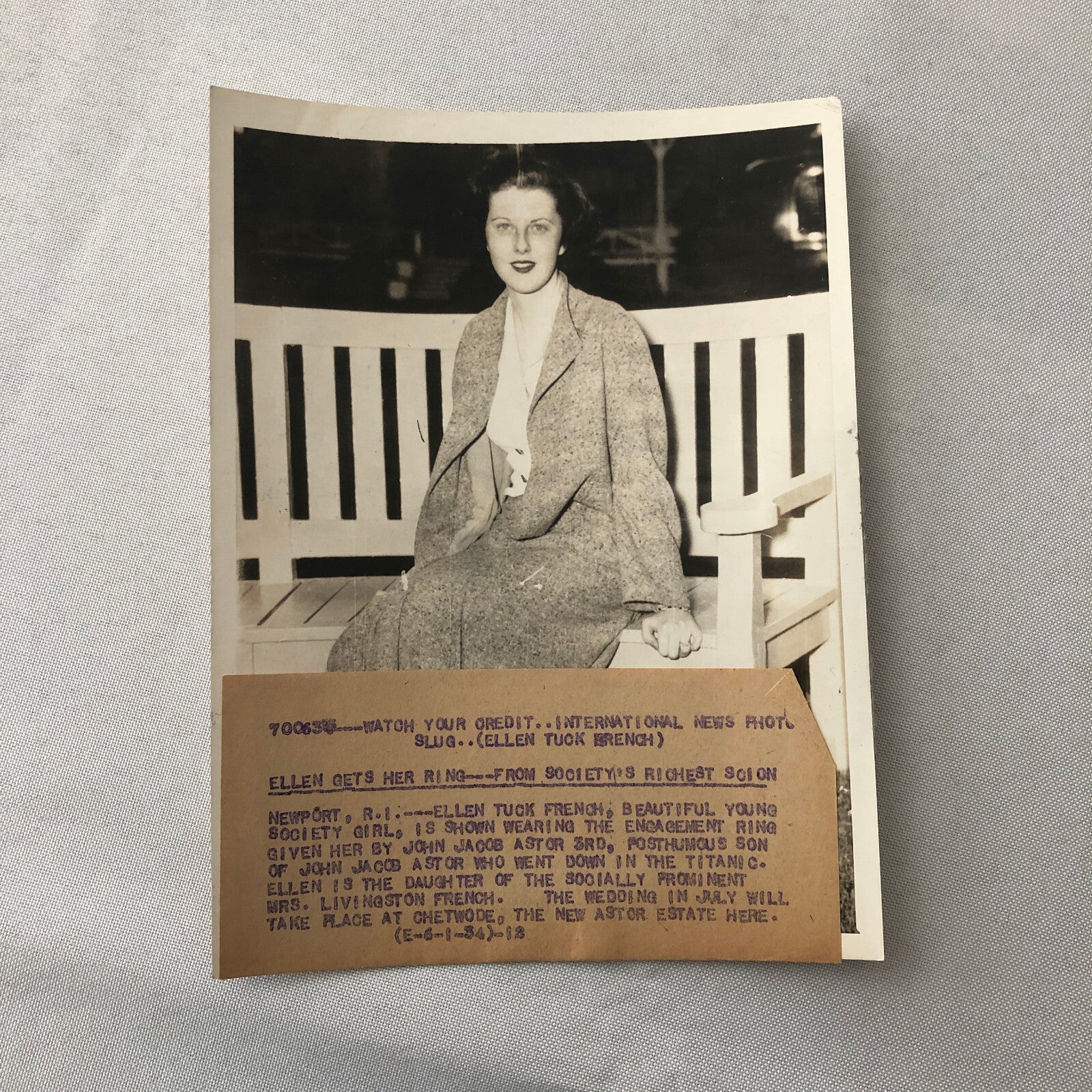 Press Photo Photograph Society Wedding John Jacob Astor 3rd Ellen French 1934