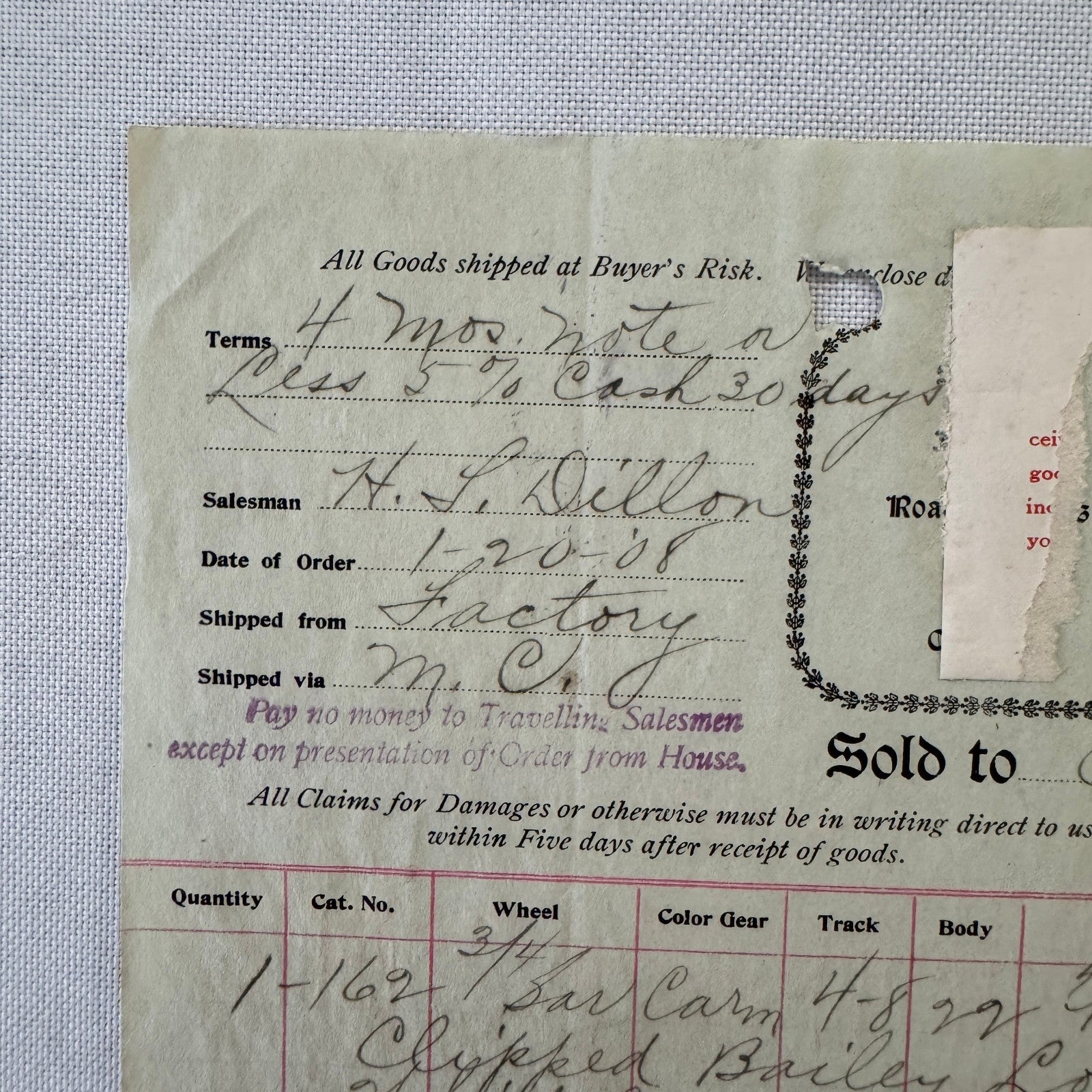 The Ames Dean Carriage Company Jackson Michigan 1908 Receipt Document Lot 2x