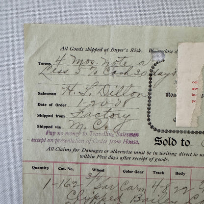 The Ames Dean Carriage Company Jackson Michigan 1908 Receipt Document Lot 2x