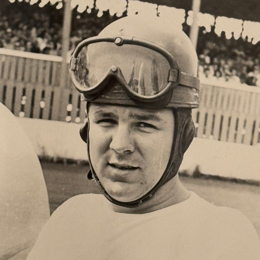 Vintage Racing Photo Photograph Joe Giba Driver in Car Helmet Goggles