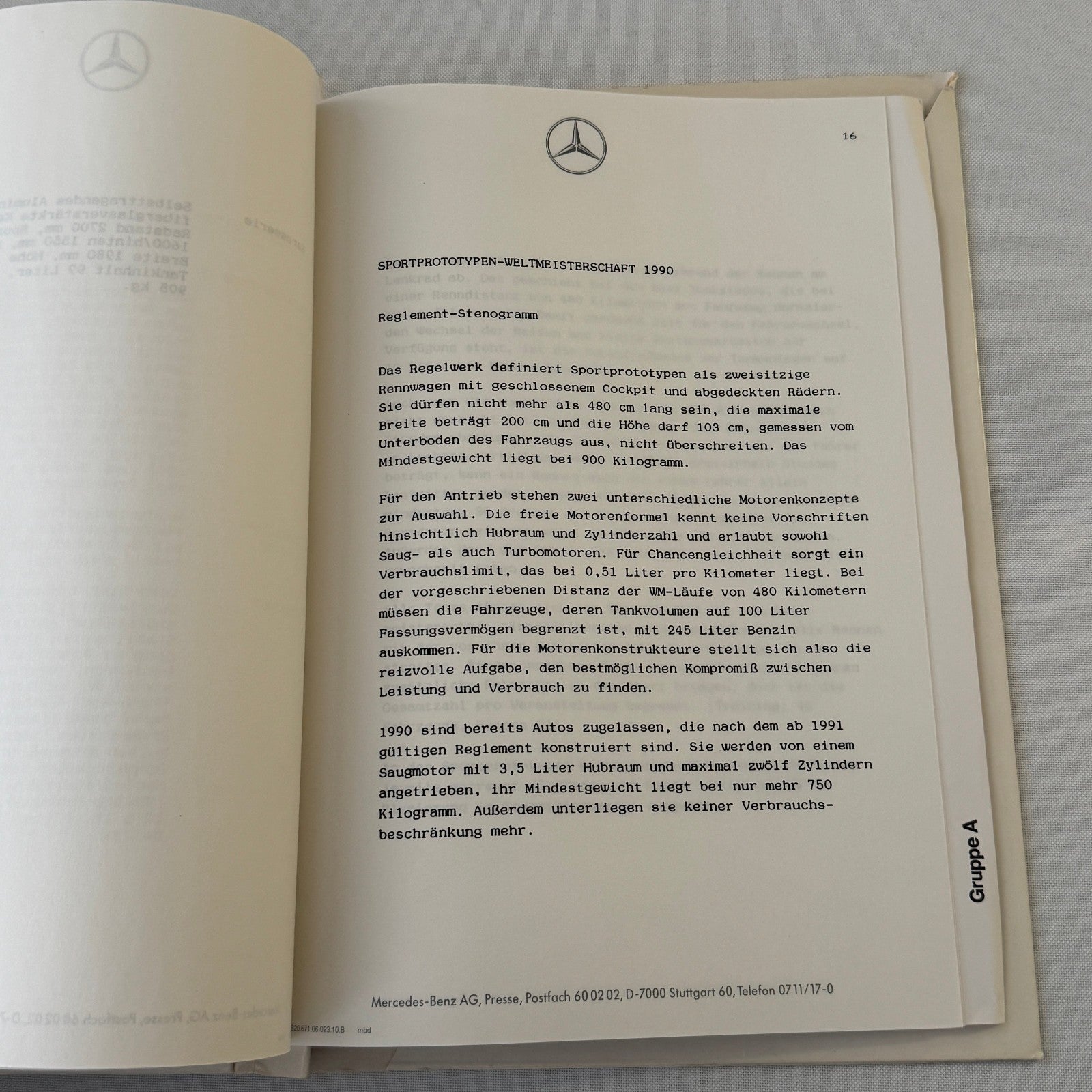 1990 Mercedes Benz Racing Motorsport Factory Press Kit 190E C9 C11 Cars GERMAN