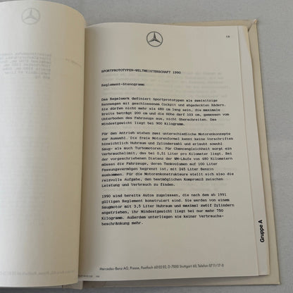 1990 Mercedes Benz Racing Motorsport Factory Press Kit 190E C9 C11 Cars GERMAN