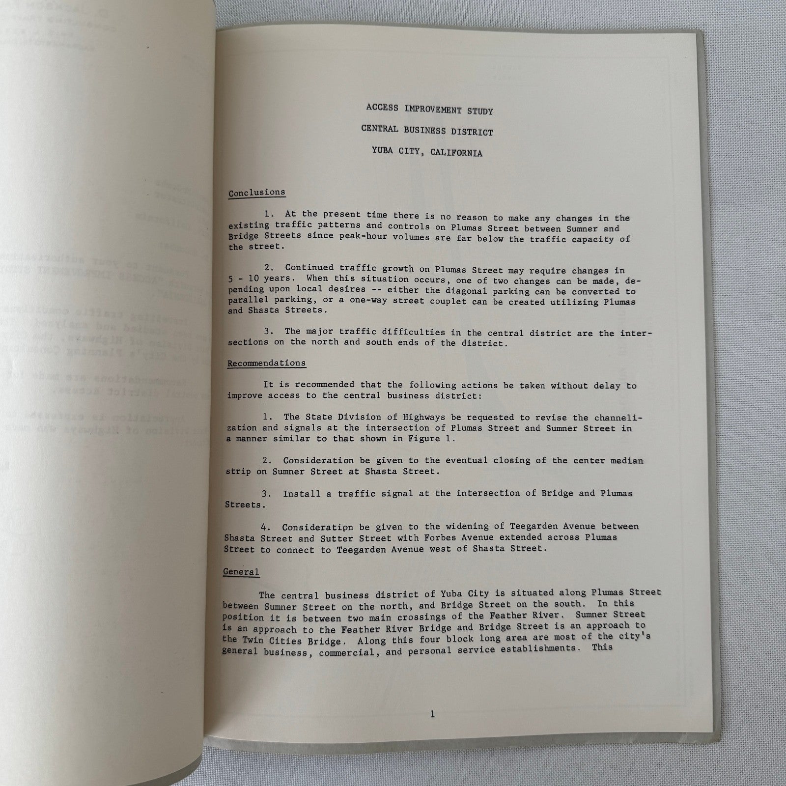 1959 Yuba City California Civil Engineering Traffic Study Report Document