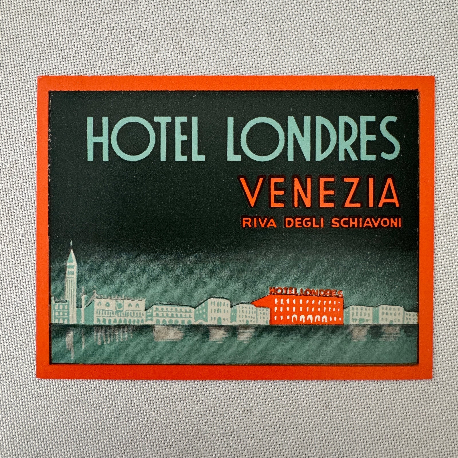Vintage Hotel Travel Luggage Label Hotel Londres Venezia Venice Italy Italian