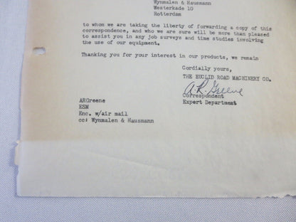 1948 Euclid Road Machinery Company Letter Letterhead Truck + 