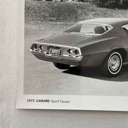 1972 Chevrolet Camaro Sport Coupe Factory Press Photo Photograph Print Vintage