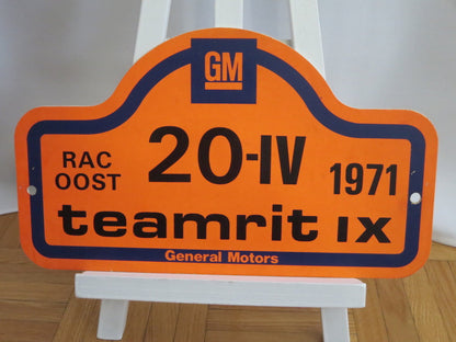 Vintage 1971 RAC Oost 20-IV Teamrit IX Car Club Rally Plate Plaque Sign 