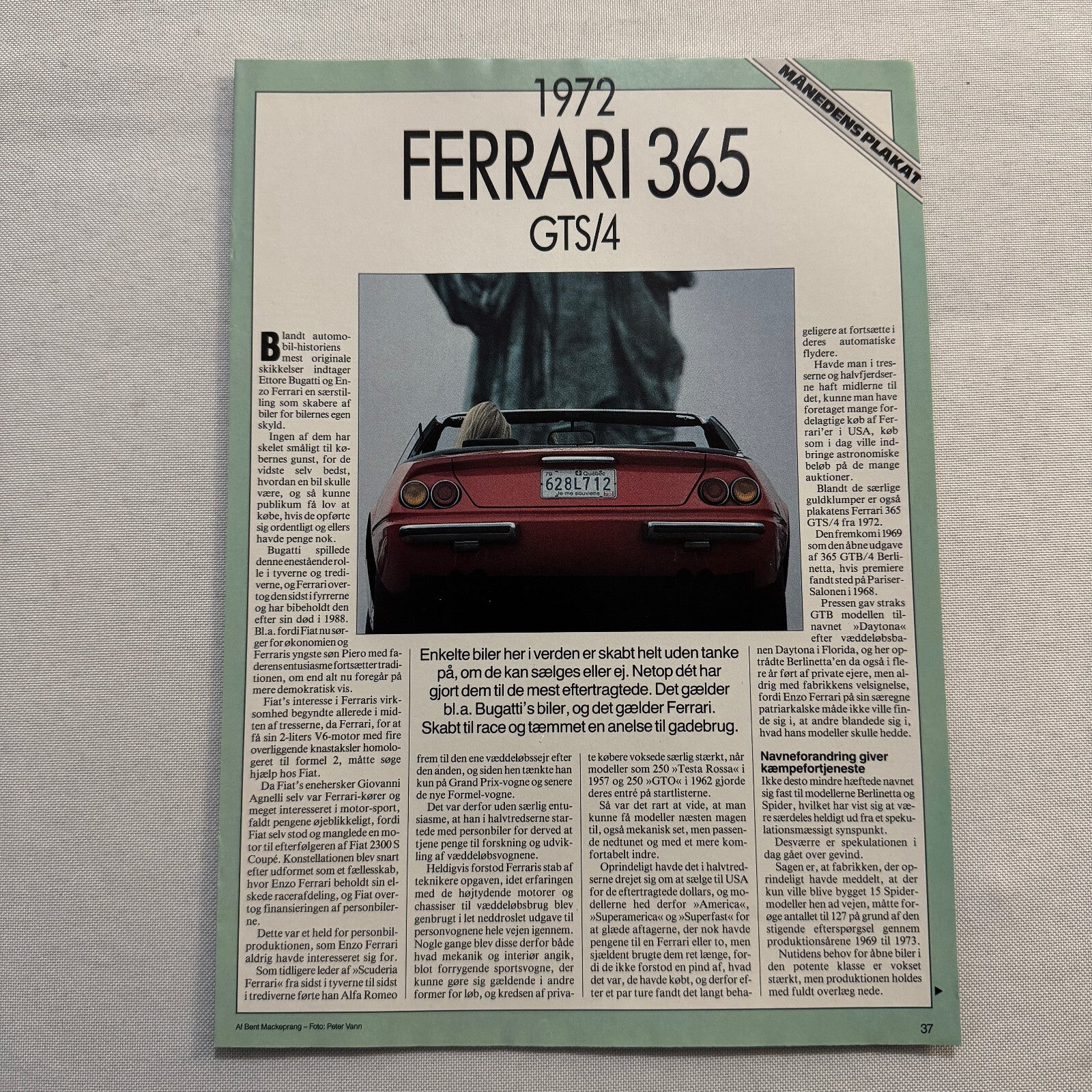 1972 Ferrari 365 GTS/4 Car Magazine Insert Poster European