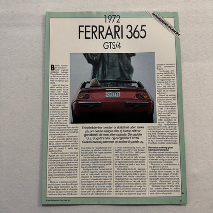 1972 Ferrari 365 GTS/4 Car Magazine Insert Poster European