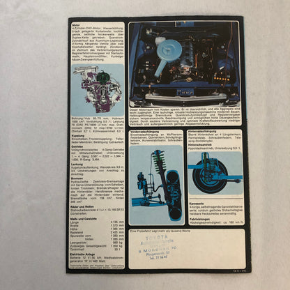 Toyota Carina 1600 Car Sales Brochure Catalog GERMAN Text European Market 1972
