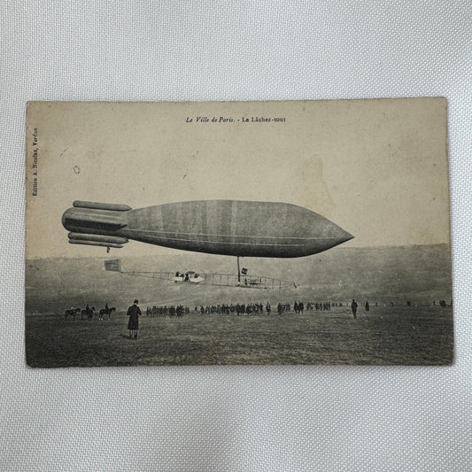 Vintage Zeppelin Airship Dirigible Postcard Post Card French Ville de Paris