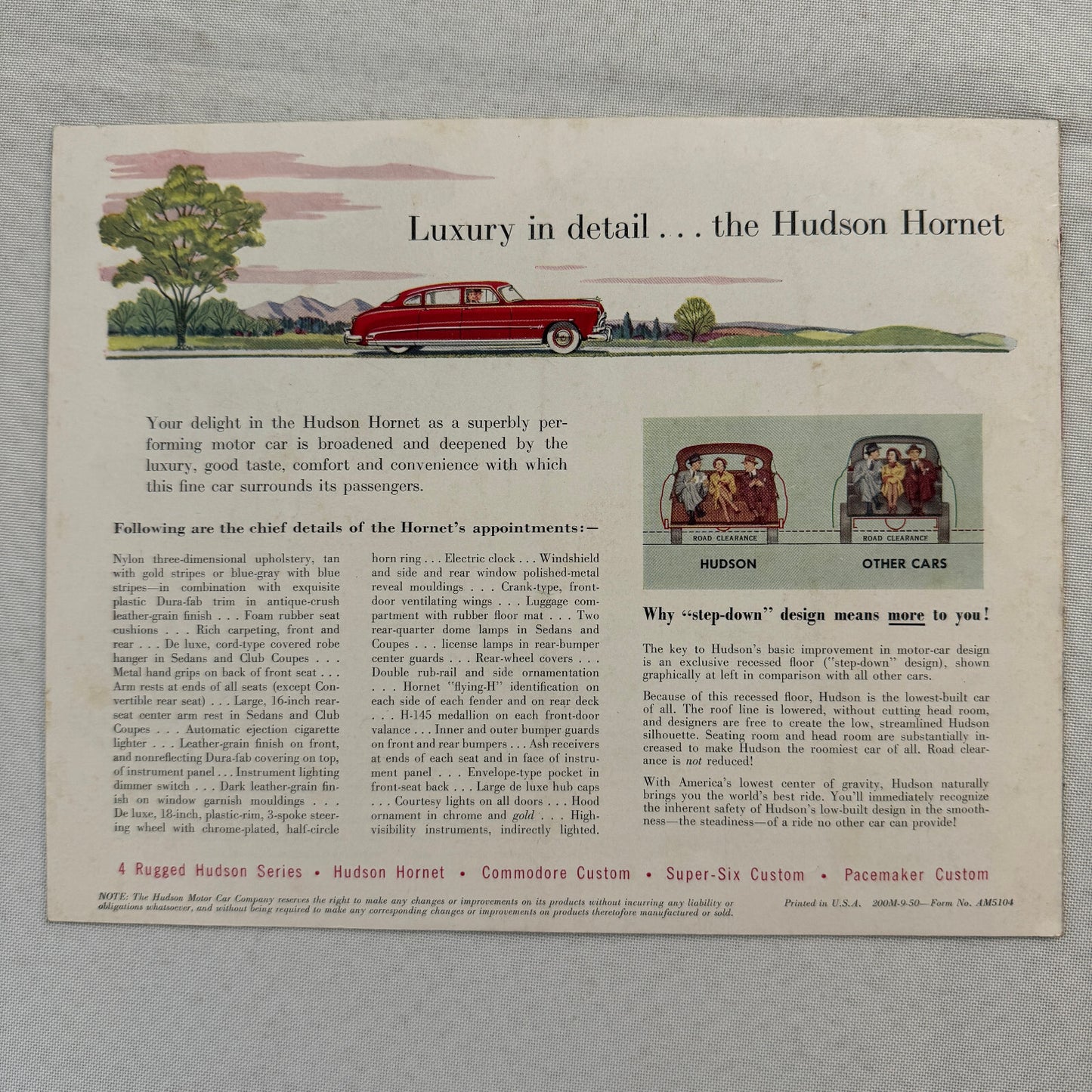Hudson Hornet Car Sales Brochure Catalog Advertising Convertible Brougham Coupe