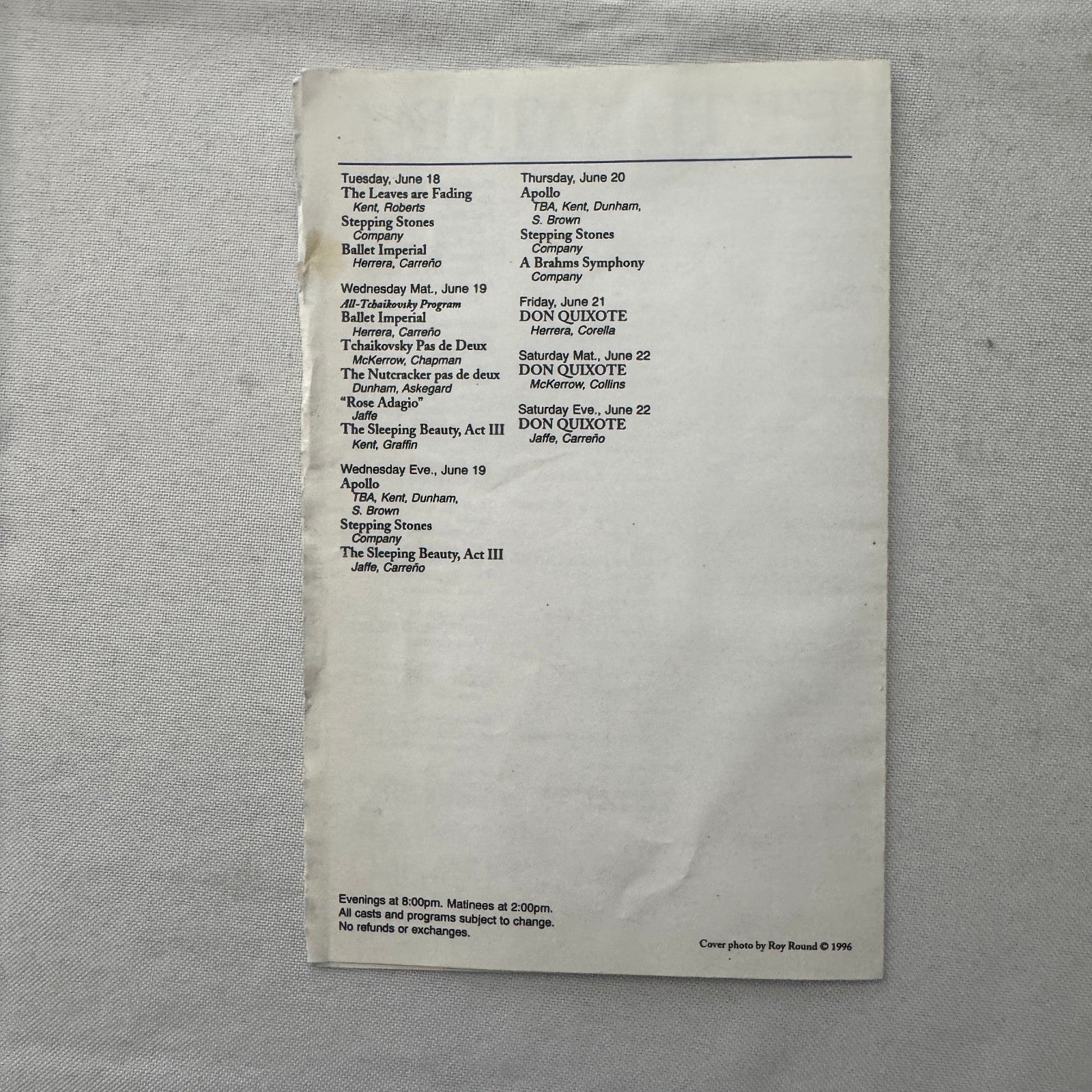 American Ballet Theatre Stagebill Playbill Program Signed Jose Manuel Carreno 96
