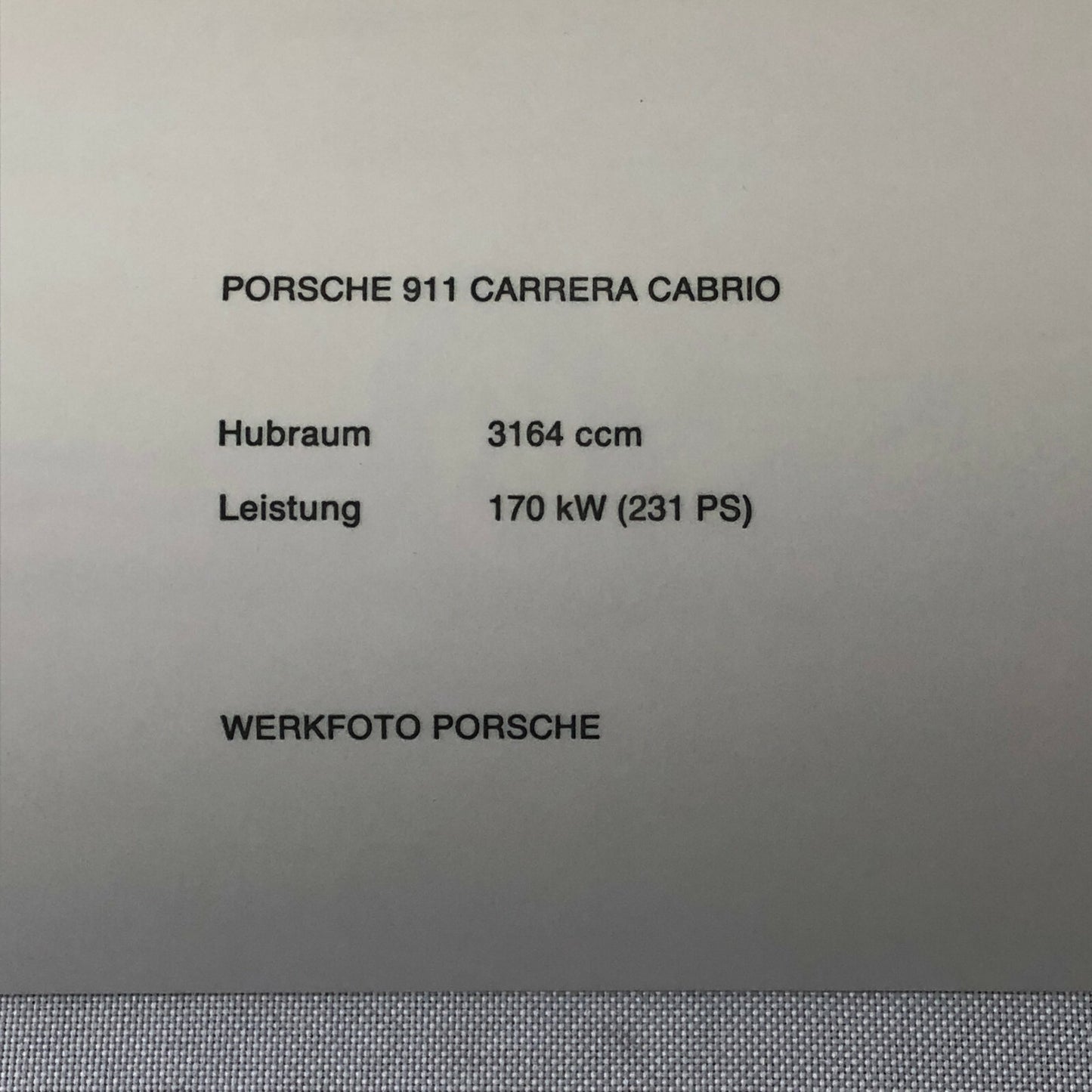 Porsche 911 Carrera Cabriolet Factory Press Photo Photograph Print Werkfoto 