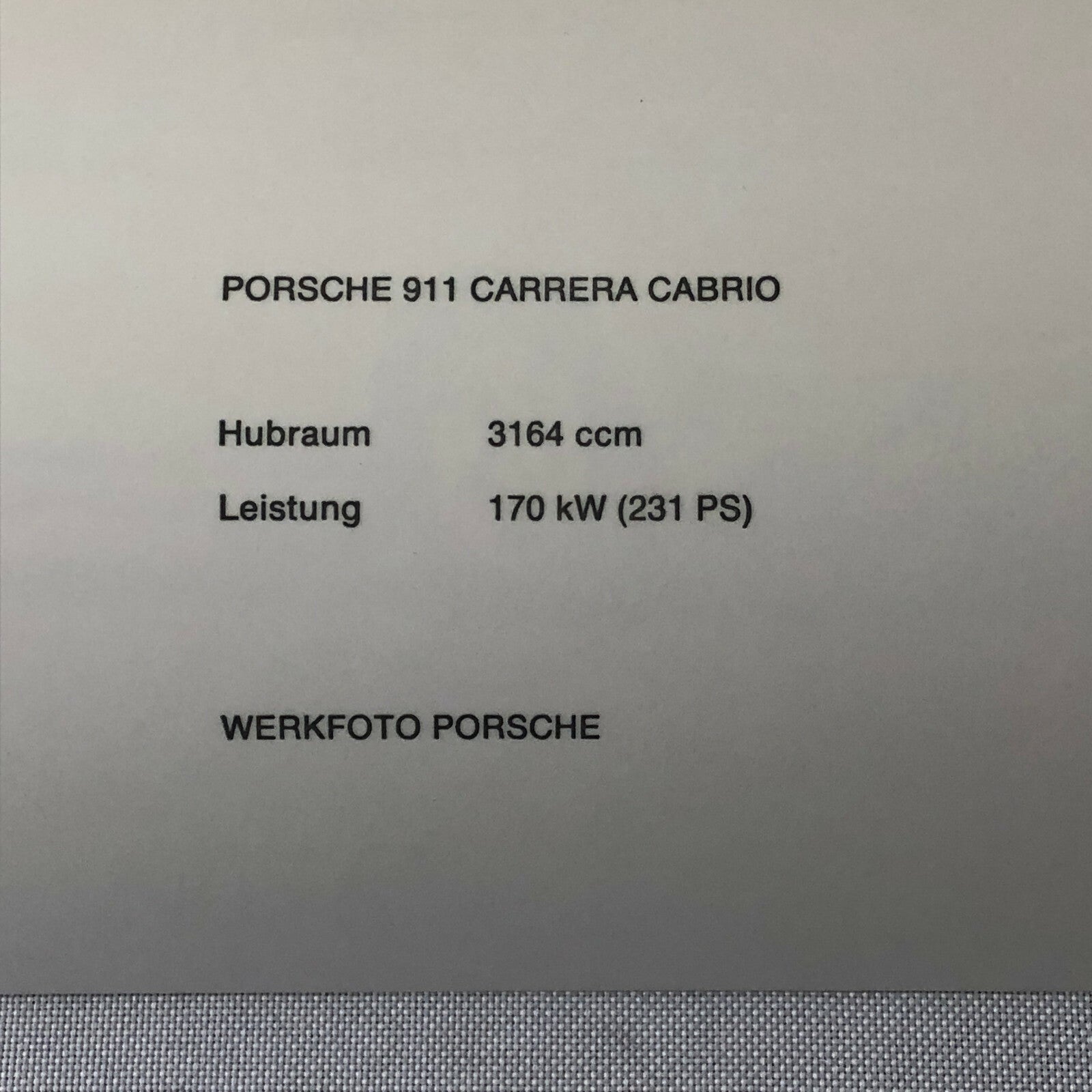 Porsche 911 Carrera Cabriolet Factory Press Photo Photograph Print Werkfoto 