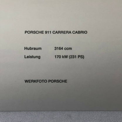 Porsche 911 Carrera Cabriolet Factory Press Photo Photograph Print Werkfoto 