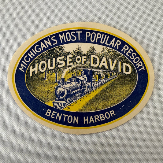 Vintage Hotel Travel Luggage Label House of David Benton Harbor Resort Michigan