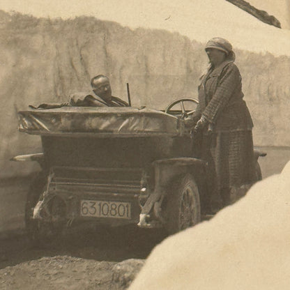 Vintage Photograph Photo Antique Car Automobile People in Snow Mountain