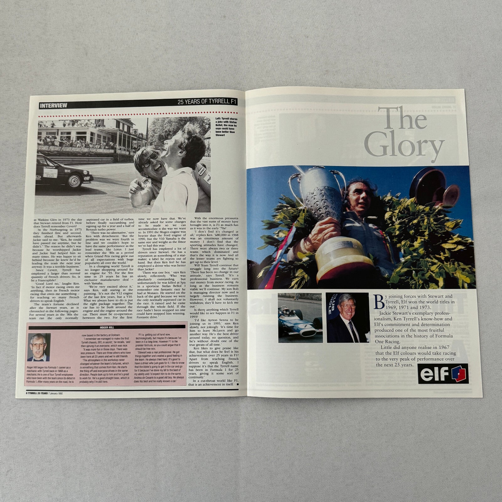 1992 Ken Tyrrell Racing Autosport Magazine Jackie Stewart ELF Ford Race Cars