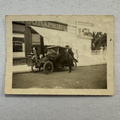 Vintage Photograph Photo Men with Early Antique Car European
