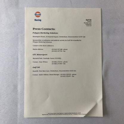 Gulf Racing McLaren F1 GTR Press Kit Brochure Photos
